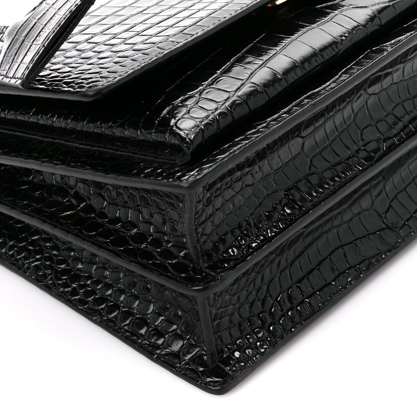 Calfskin Crocodile Embossed Medium Monogram Sunset Black
