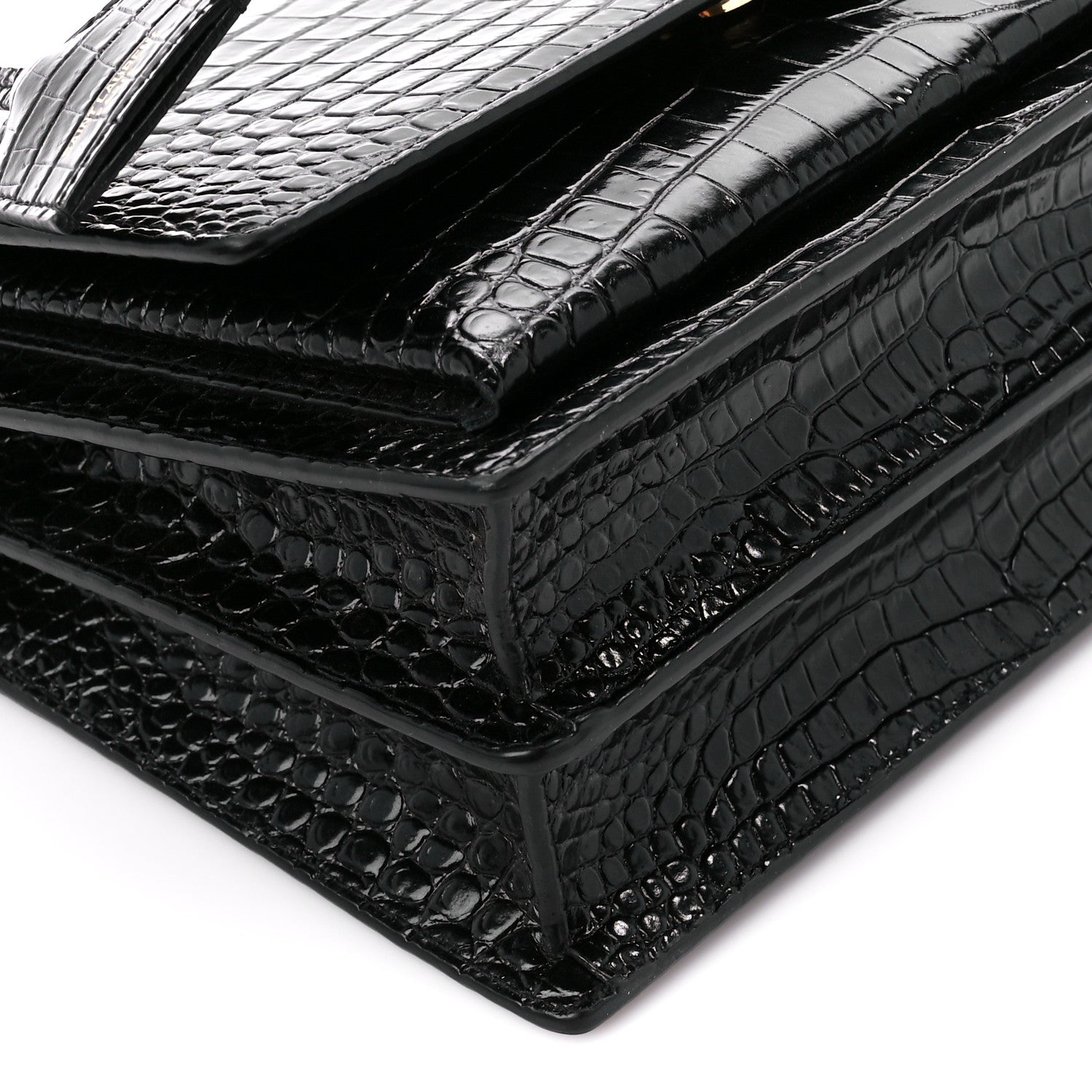 Saint Laurent Calfskin Crocodile Embossed Medium Monogram Sunset Black 13 of 16