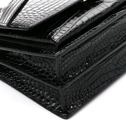 Saint Laurent Calfskin Crocodile Embossed Medium Monogram Sunset Black 13 of 16