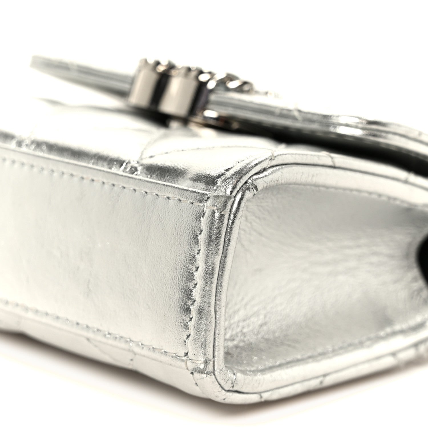 Chanel Metallic Lambskin Quilted Mini Chain CC Top Handle Clutch With Chain Silver 10 of 10