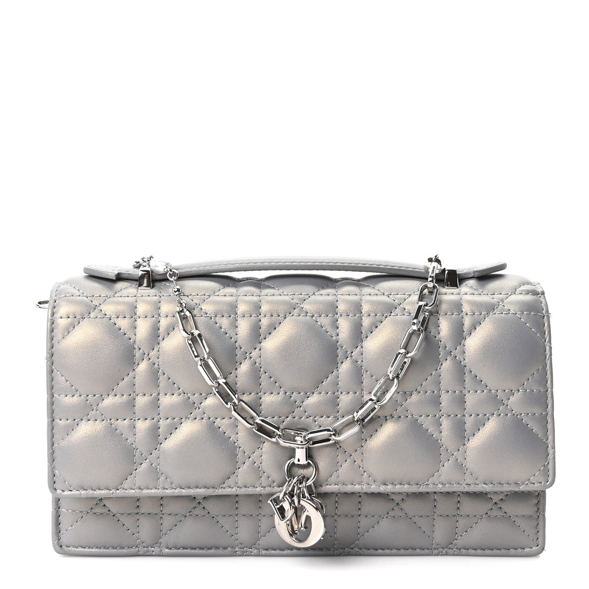 Iridescent Lambskin Cannage Mini My Dior Top Handle Clutch Grey