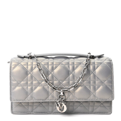 Christian Dior Iridescent Lambskin Cannage Mini My Dior Top Handle Clutch Grey 1 of 10
