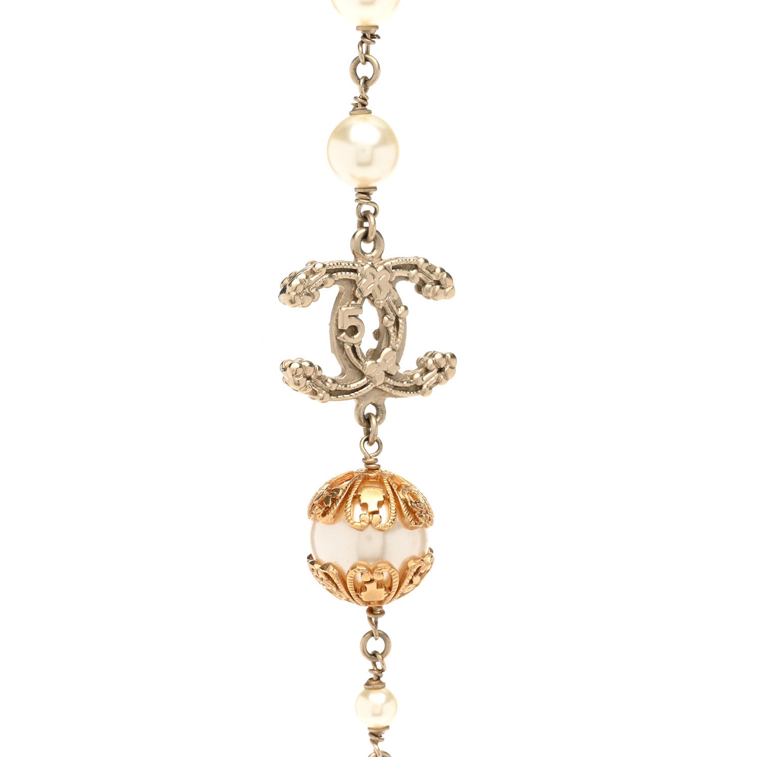 Chanel Pearl Symbols CC Necklace Gold 4 of 5