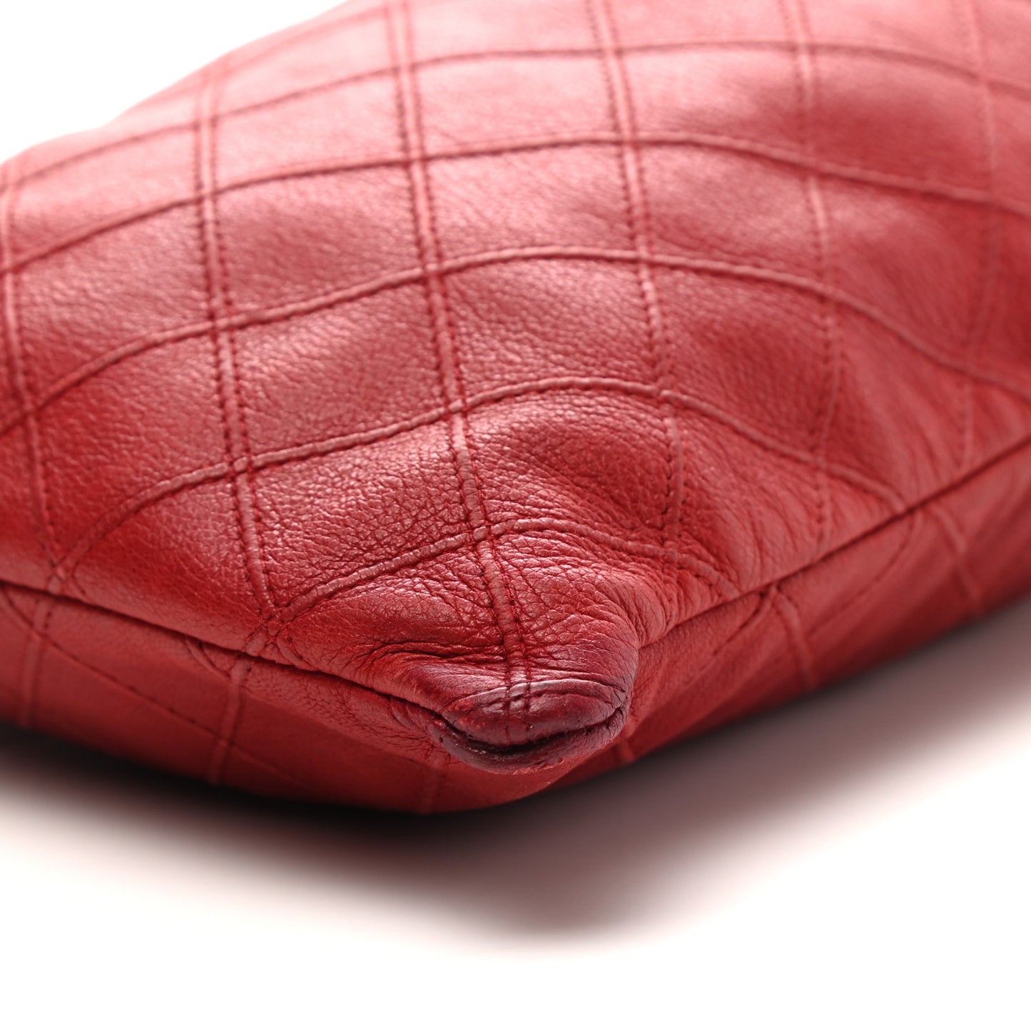 Lambskin Stitched Drawstring Pouch Bag Red