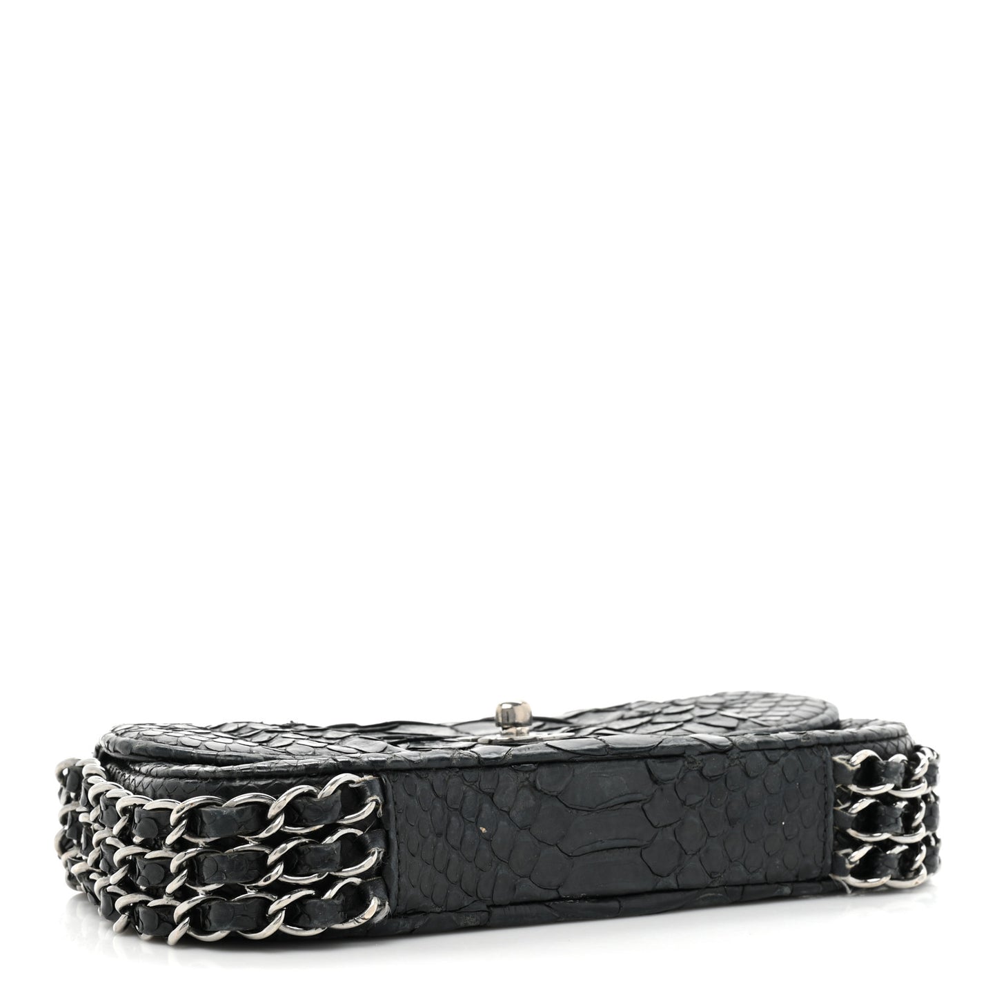 Snakeskin 3 Chain Flap Black