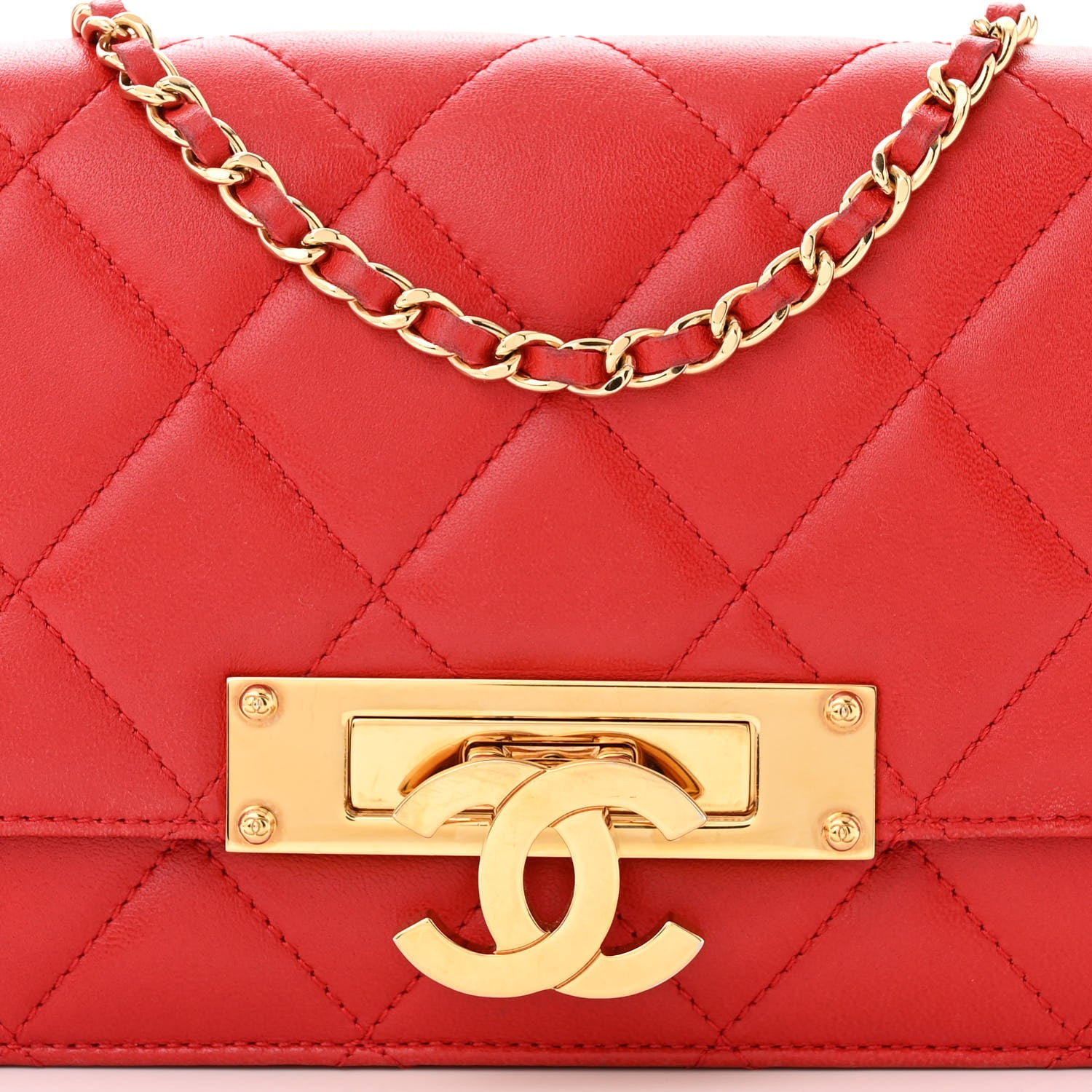 Chanel Lambskin Quilted Golden Class Wallet on Chain WOC Red 8 of 14