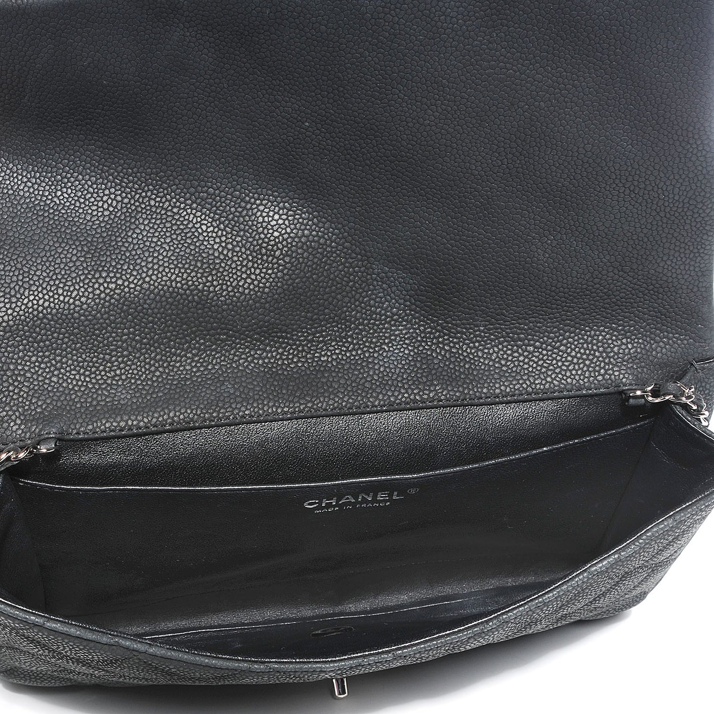 Iridescent Caviar Quilted Clutch With Chain Flap Black