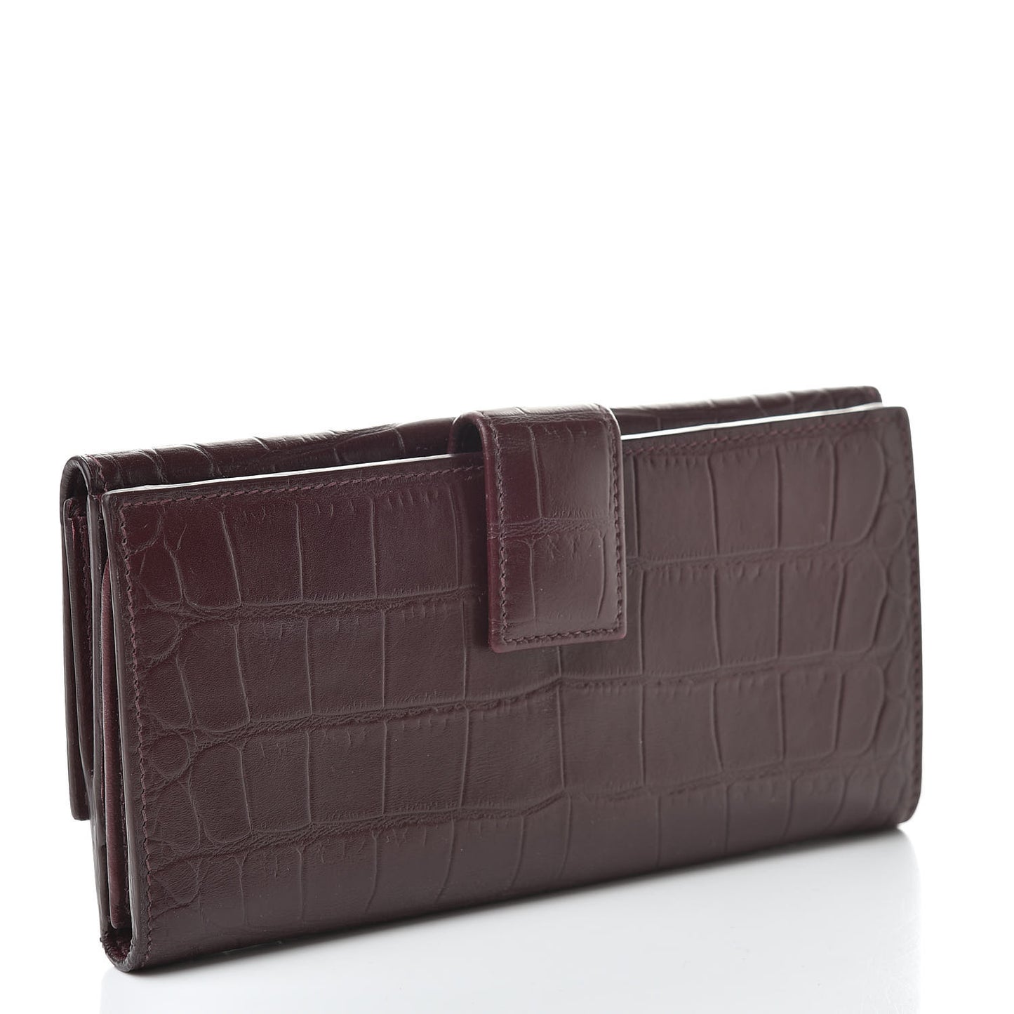Silky Calfskin Crocodile Embossed Skull Continental Wallet Bordeaux