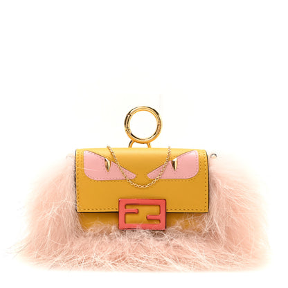 Fendi Nappa Fox Fur Monster Eyes Nano Baguette Charm Giallo Rosa 1 of 9