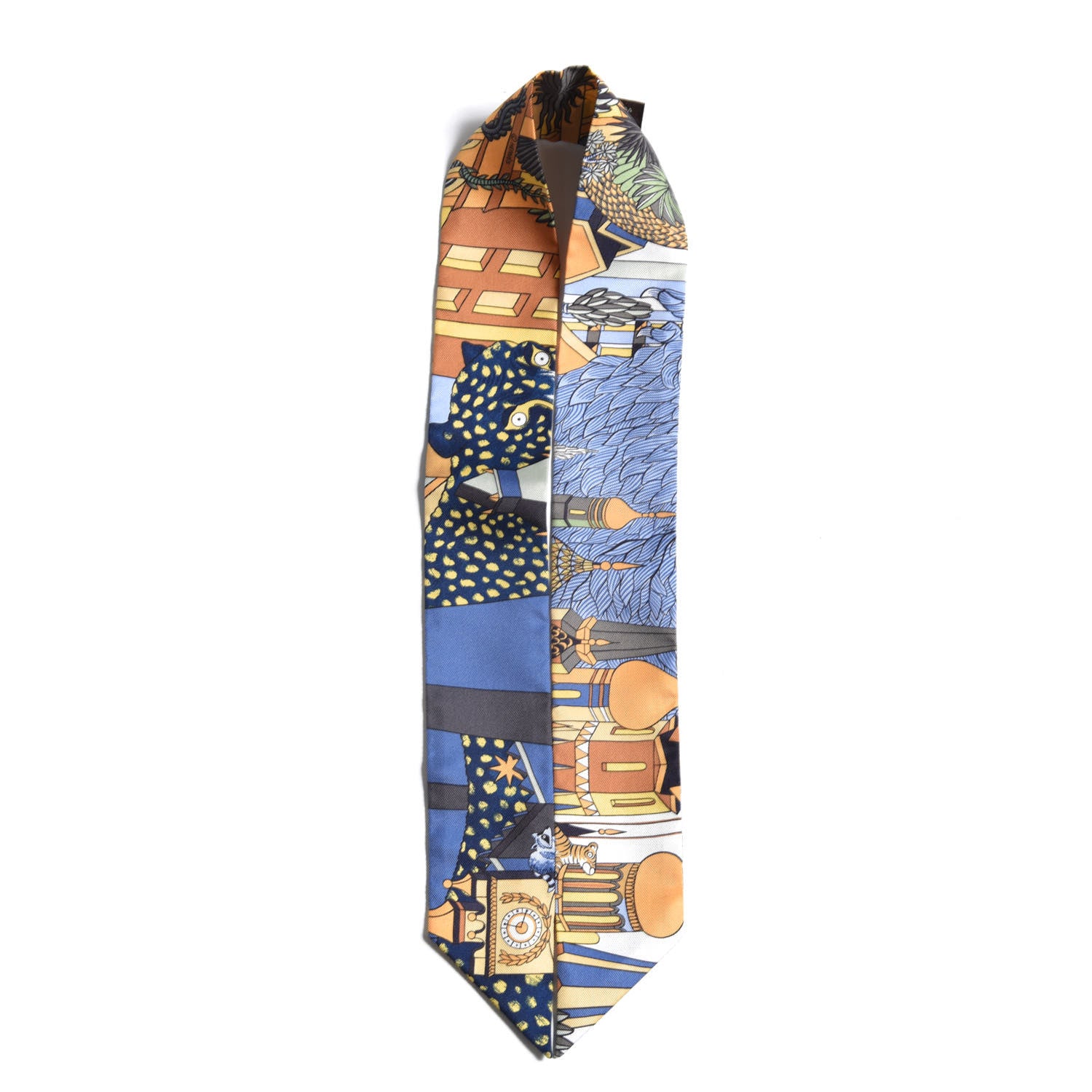 Hermes Silk Animapolis Twilly Ocre Bleu Vert 6 of 6