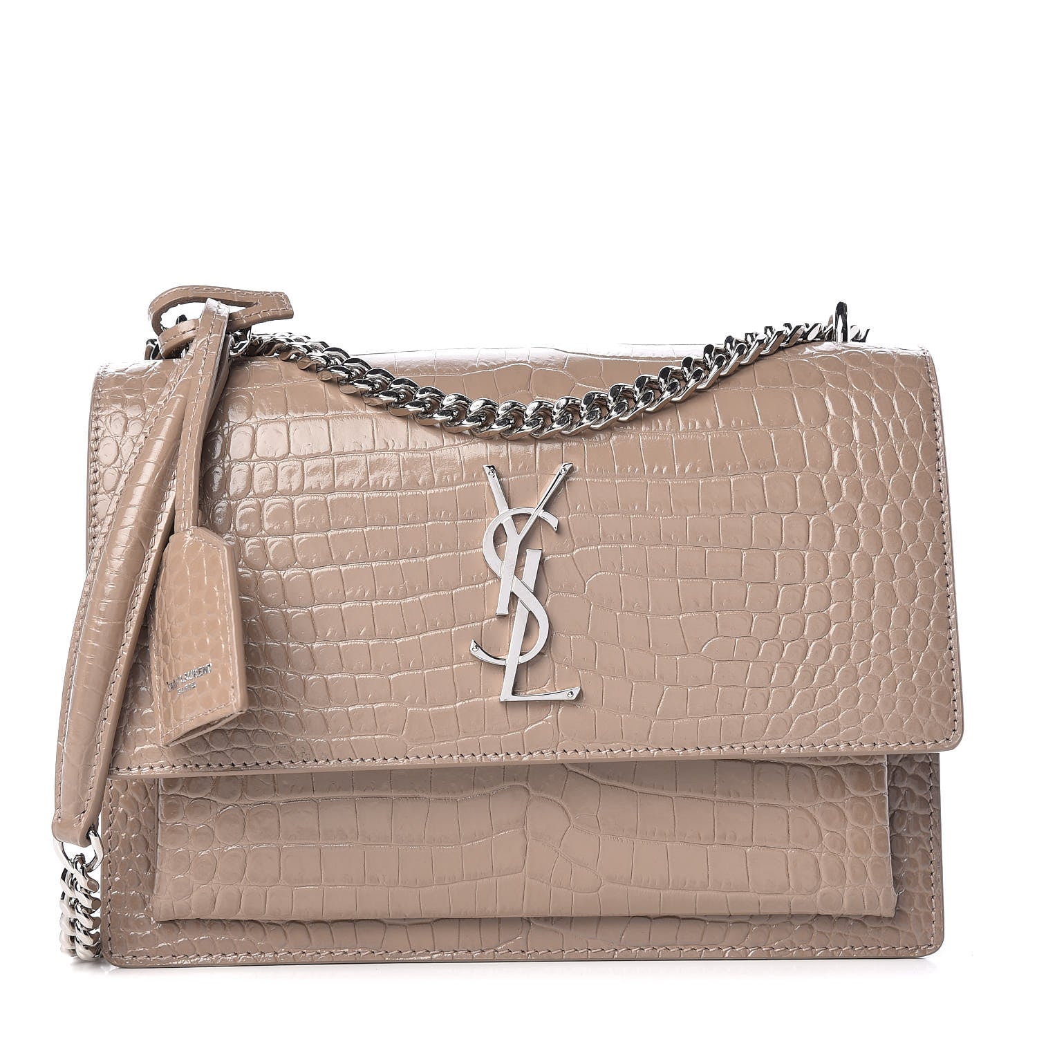 Saint Laurent Calfskin Crocodile Embossed Medium Monogram Sunset Dark Beige 1 of 10