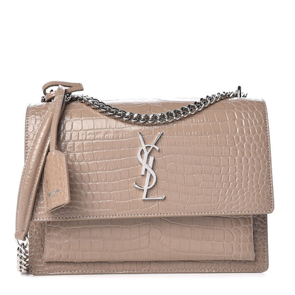 Saint Laurent Calfskin Crocodile Embossed Medium Monogram Sunset Dark Beige 1 of 10