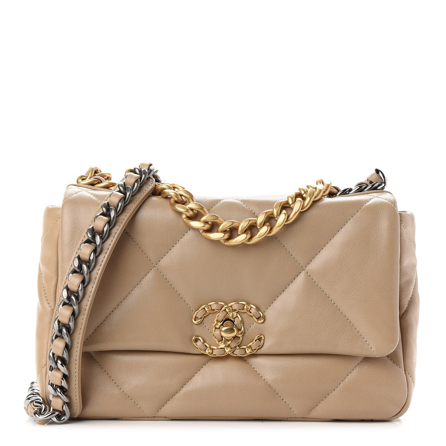 Lambskin Quilted Medium Chanel 19 Flap Dark Beige
