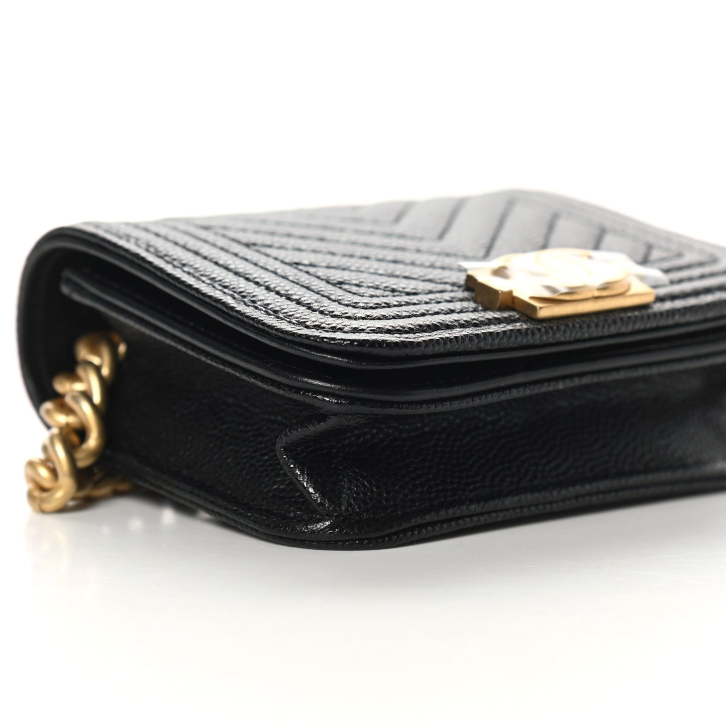 Caviar Chevron Quilted Boy Flap Waist Belt Bag Black