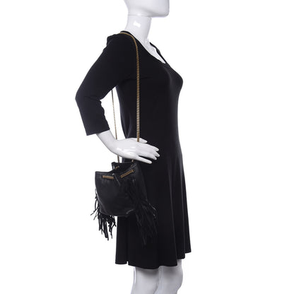 Saint Laurent Calfskin Suede Fringe Baby Emmanuelle Bucket Black 2 of 10