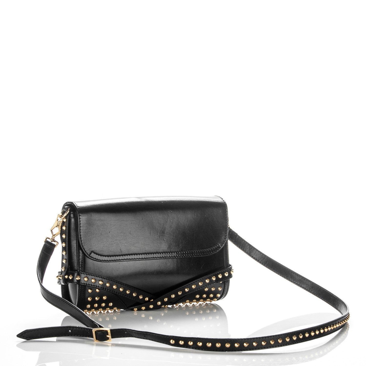 Burberry Polished Bridle Calfskin Studded Small Abbott Crossbody Bag Black 3 of 8