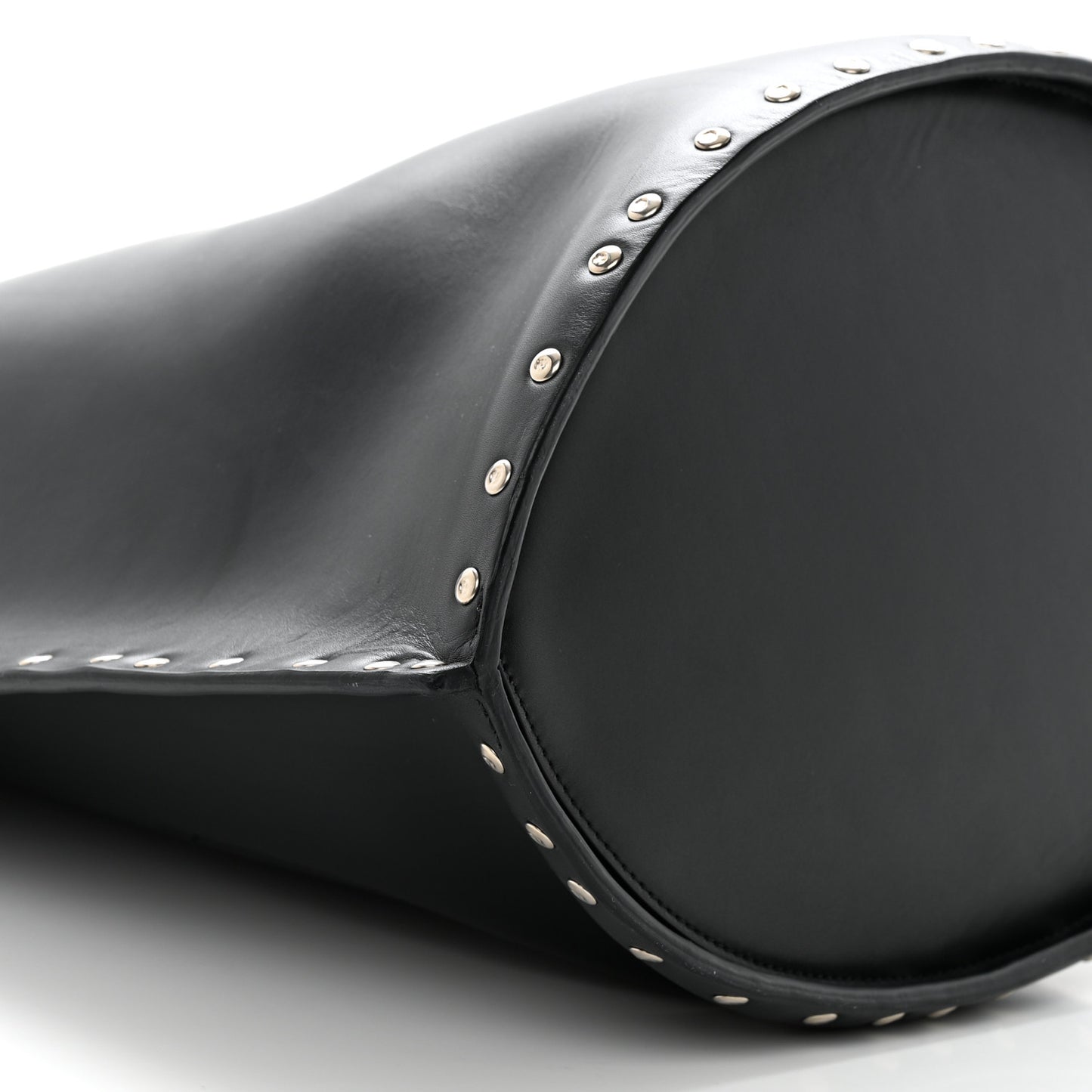 Satinated Natural Calfskin Large Studs Bucket Shoulder Bag Black