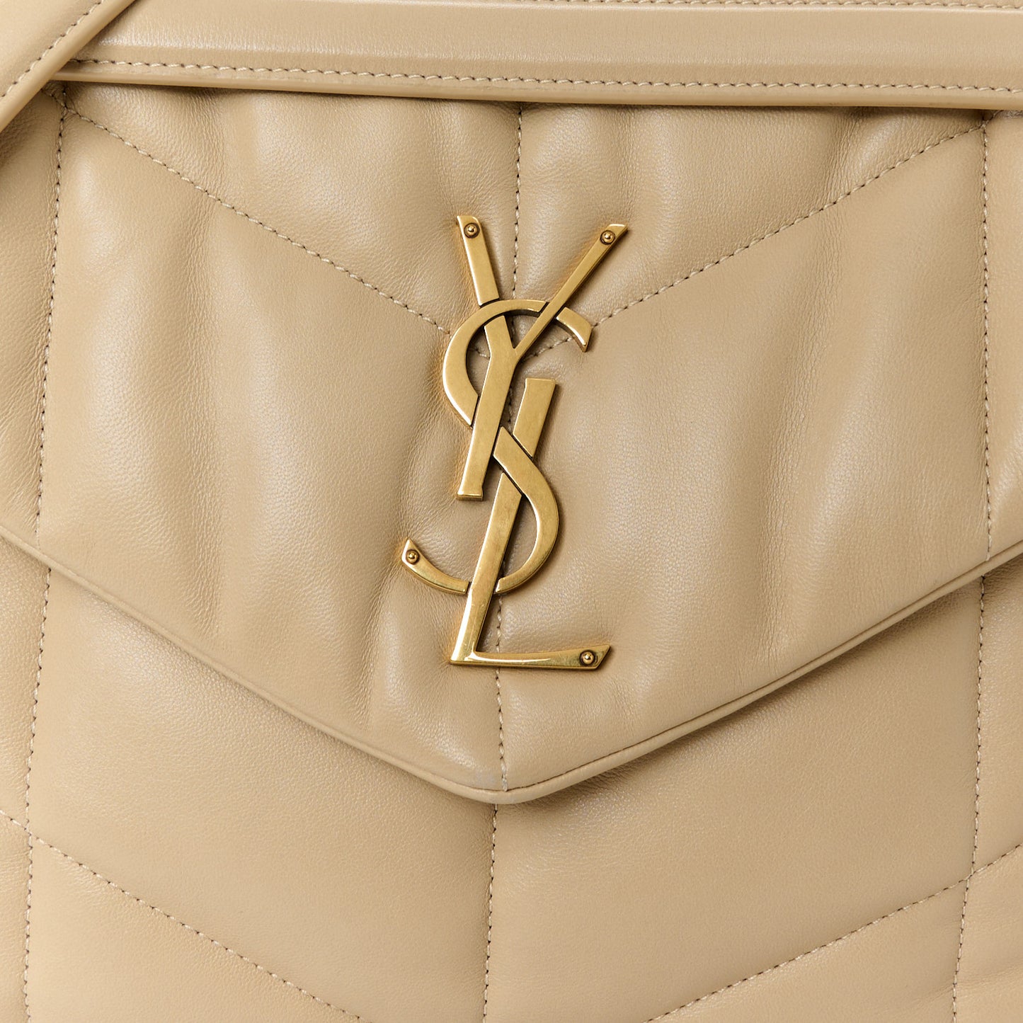Lambskin Quilted Medium Loulou Puffer Monogram Chain Satchel Dark Beige