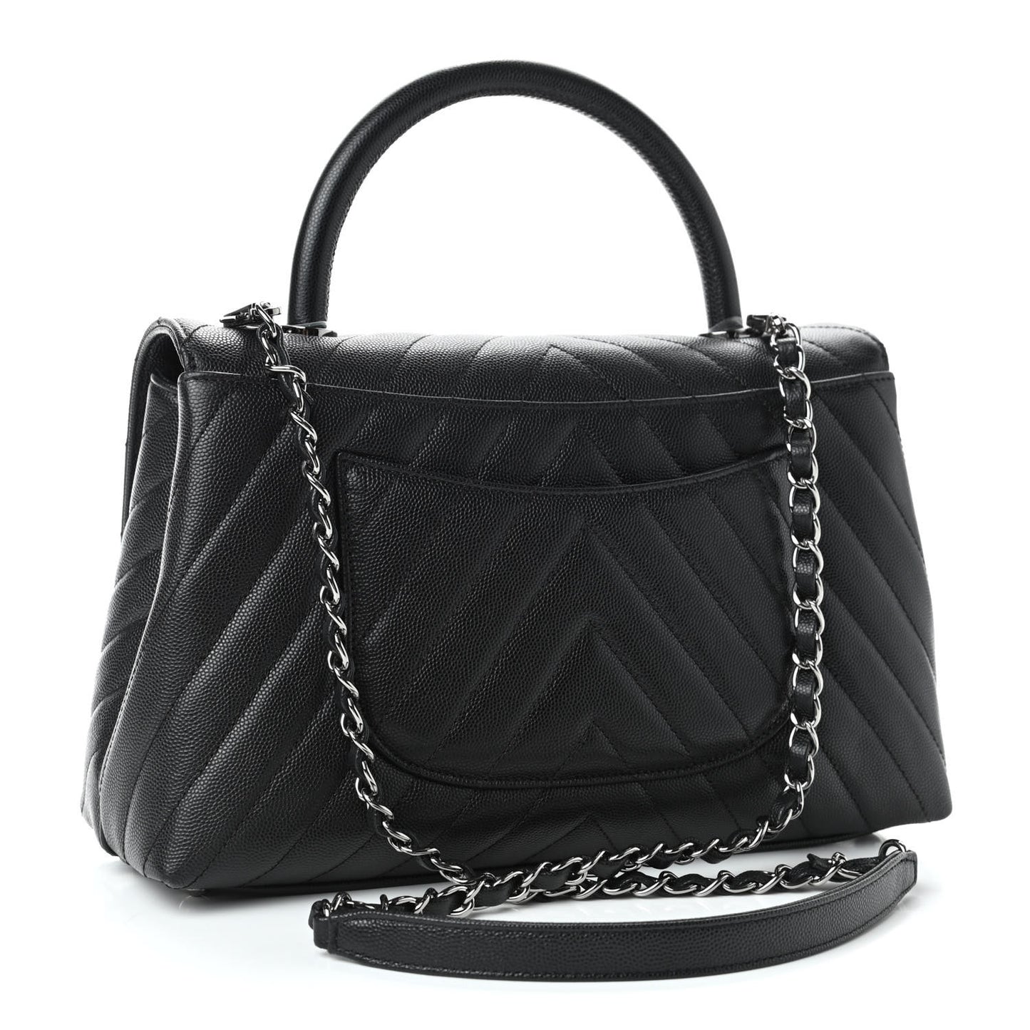Caviar Chevron Quilted Small Coco Handle Flap Black