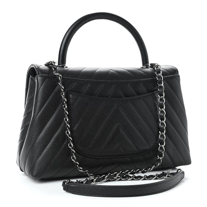 Chanel Caviar Chevron Quilted Small Coco Handle Flap Black 2 of 4