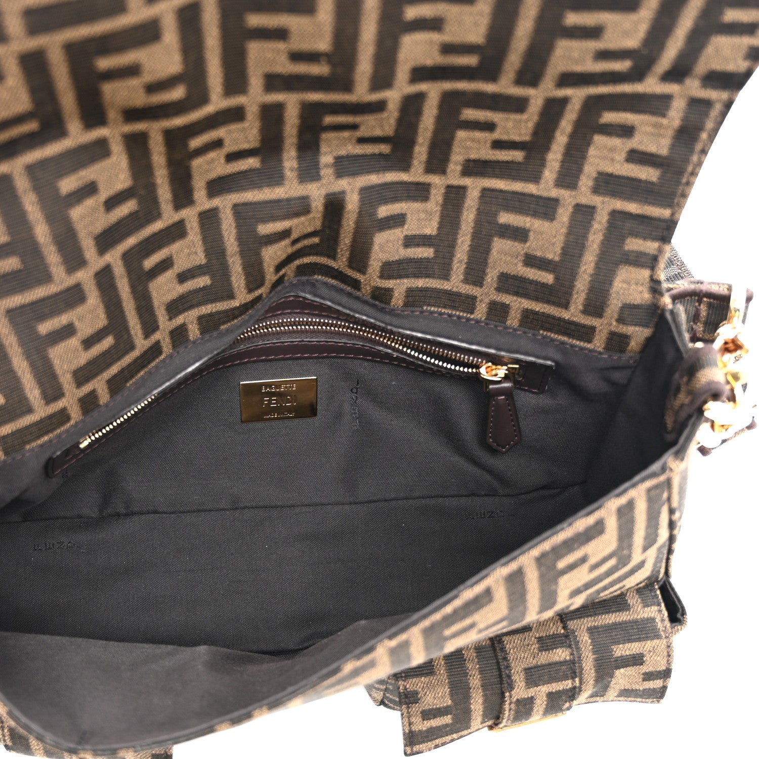 FENDIバッグ Fendi Fabric Jacquard FF 1974 Multipocket Baguette Tobacco Moro
