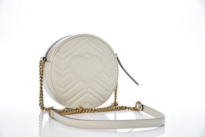 Gucci Calfskin Matelasse Mini GG Marmont Round Shoulder Bag White 4 of 7