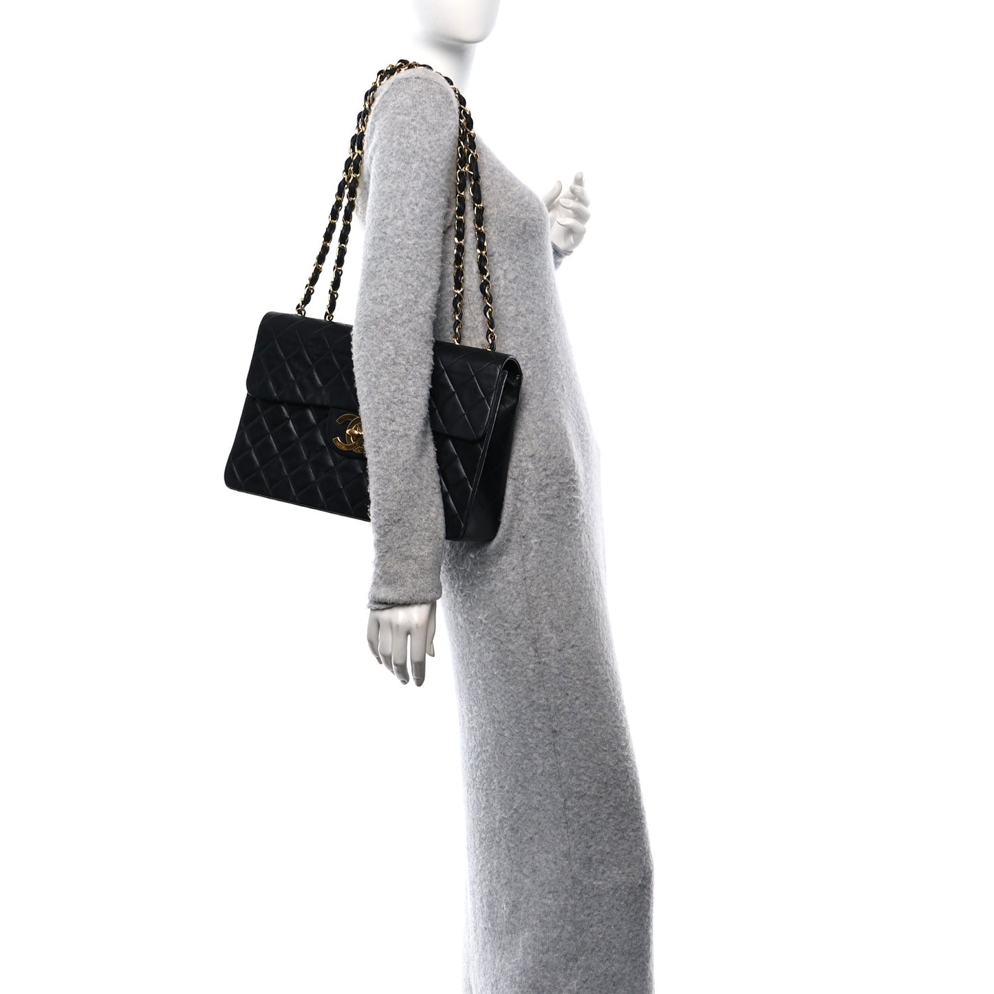 Lambskin Quilted XL Jumbo Single Flap Black