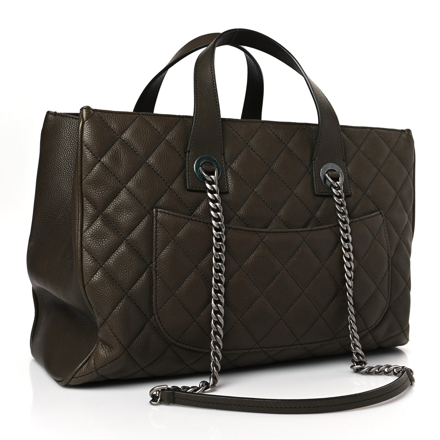 Caviar Quilted Large Casual Pocket Tote Khaki