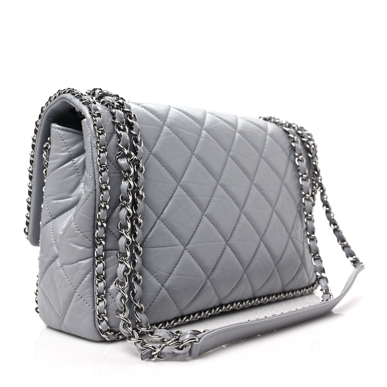 Chanel Crumpled Calfskin Large Chain All Over Flap Grey 2 of 7