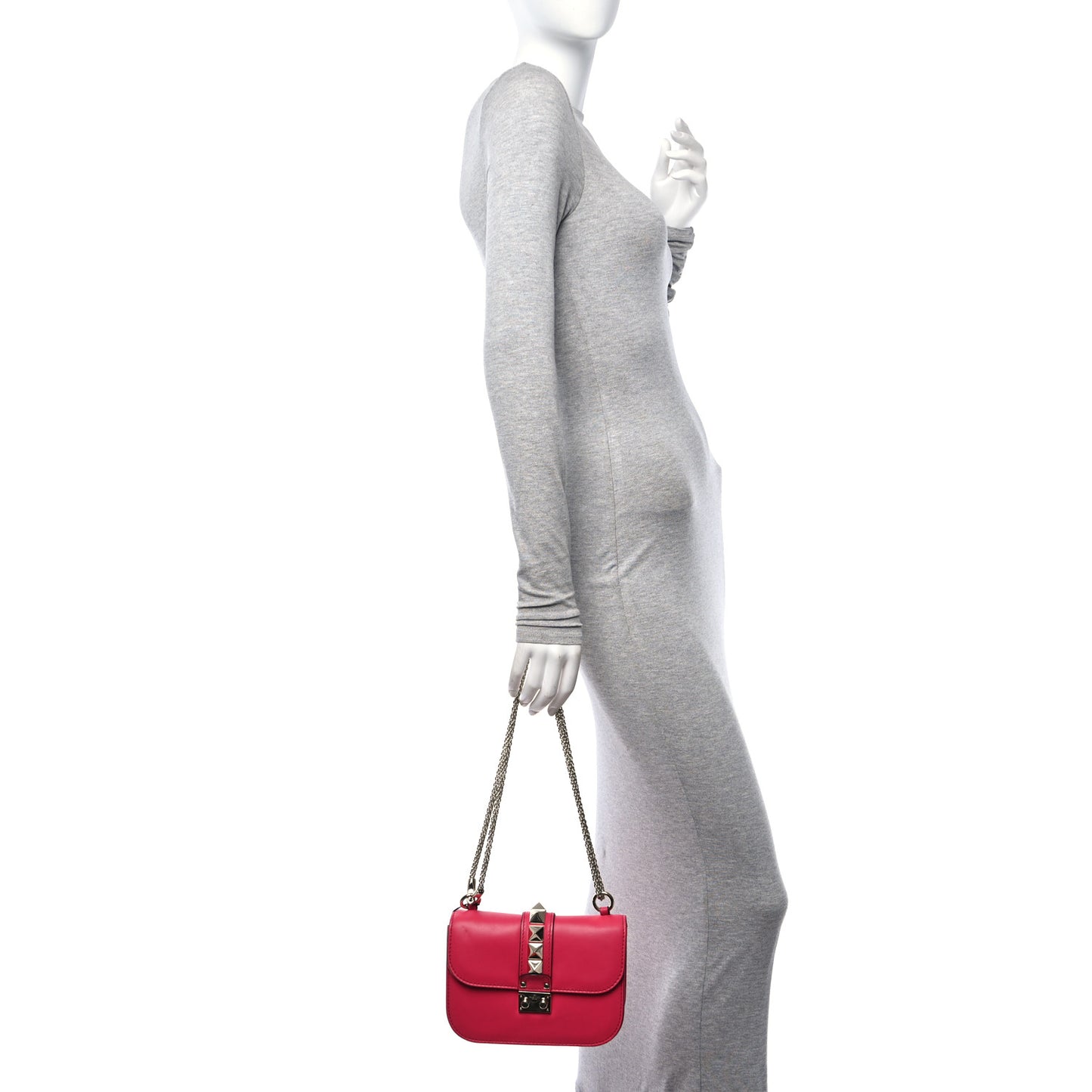 Vitello Small Glam Lock Rockstud Flap Deep Fuxia