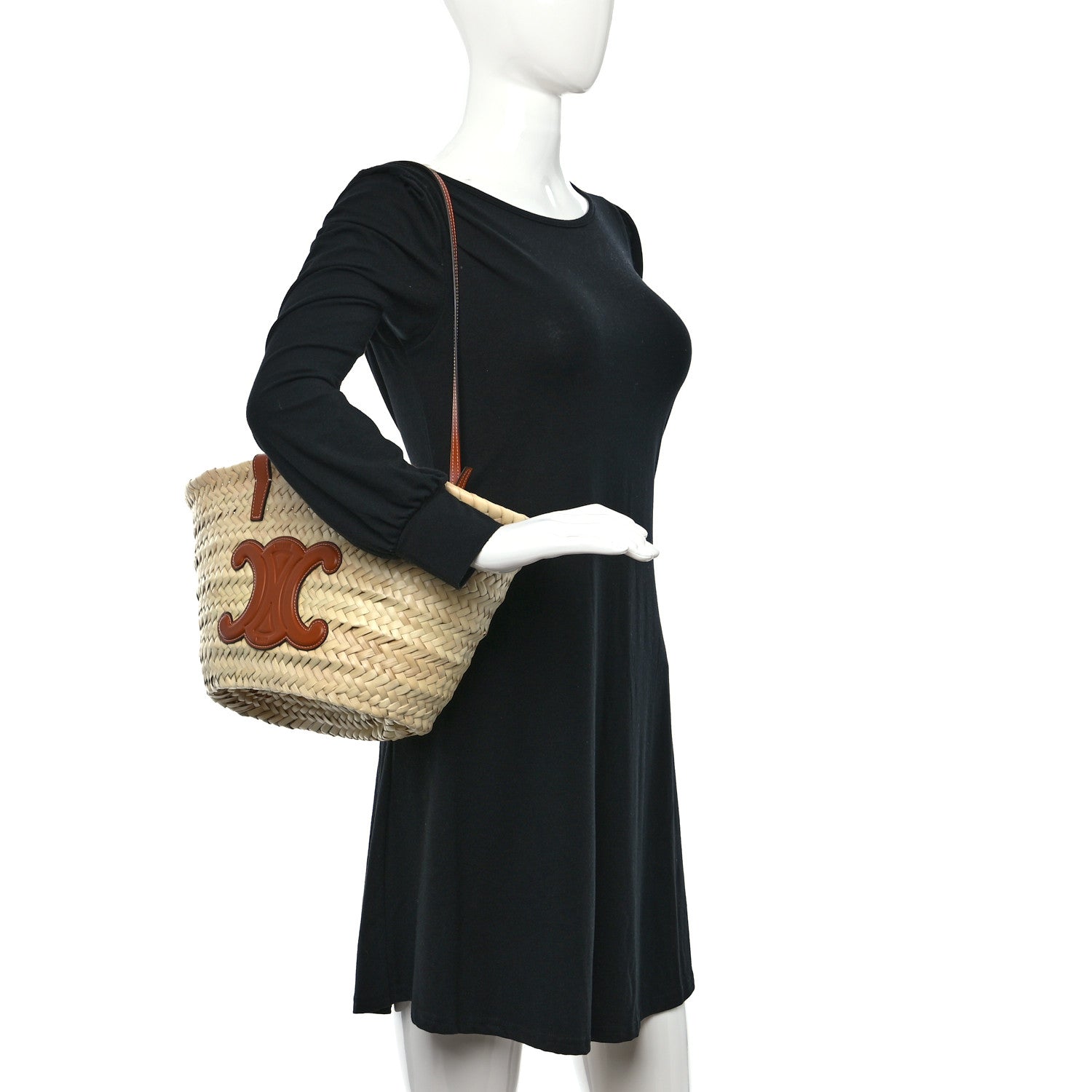 Celine Raffia Calfskin Triomphe Teen Panier Tan 2 of 8