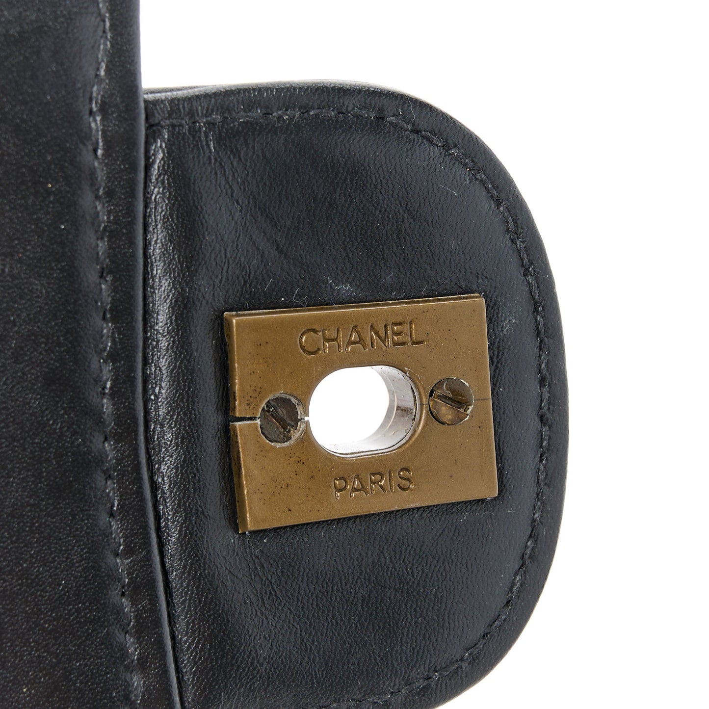 Calfskin Stitched Medium Single Flap Black