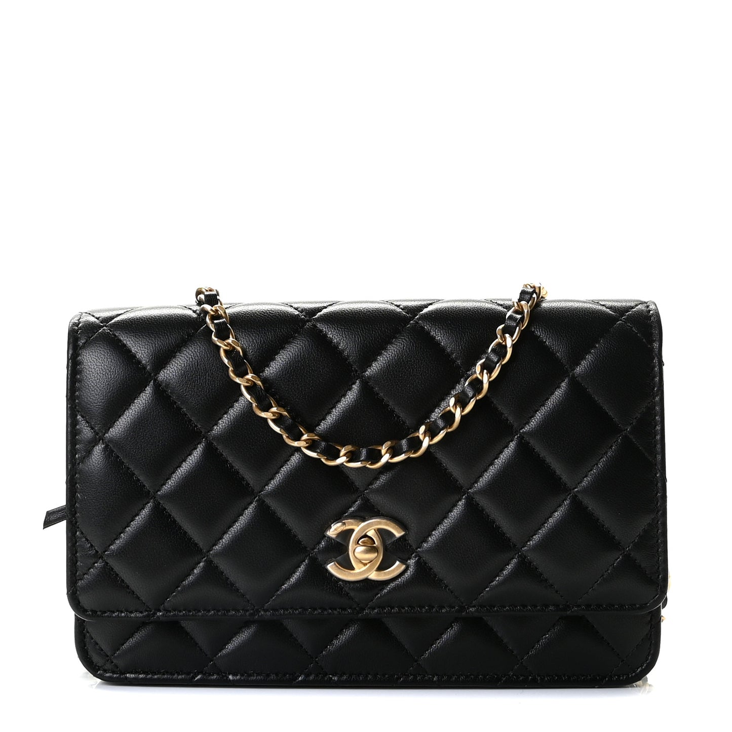 Lambskin Quilted CC Pearl Crush Wallet on Chain WOC Black