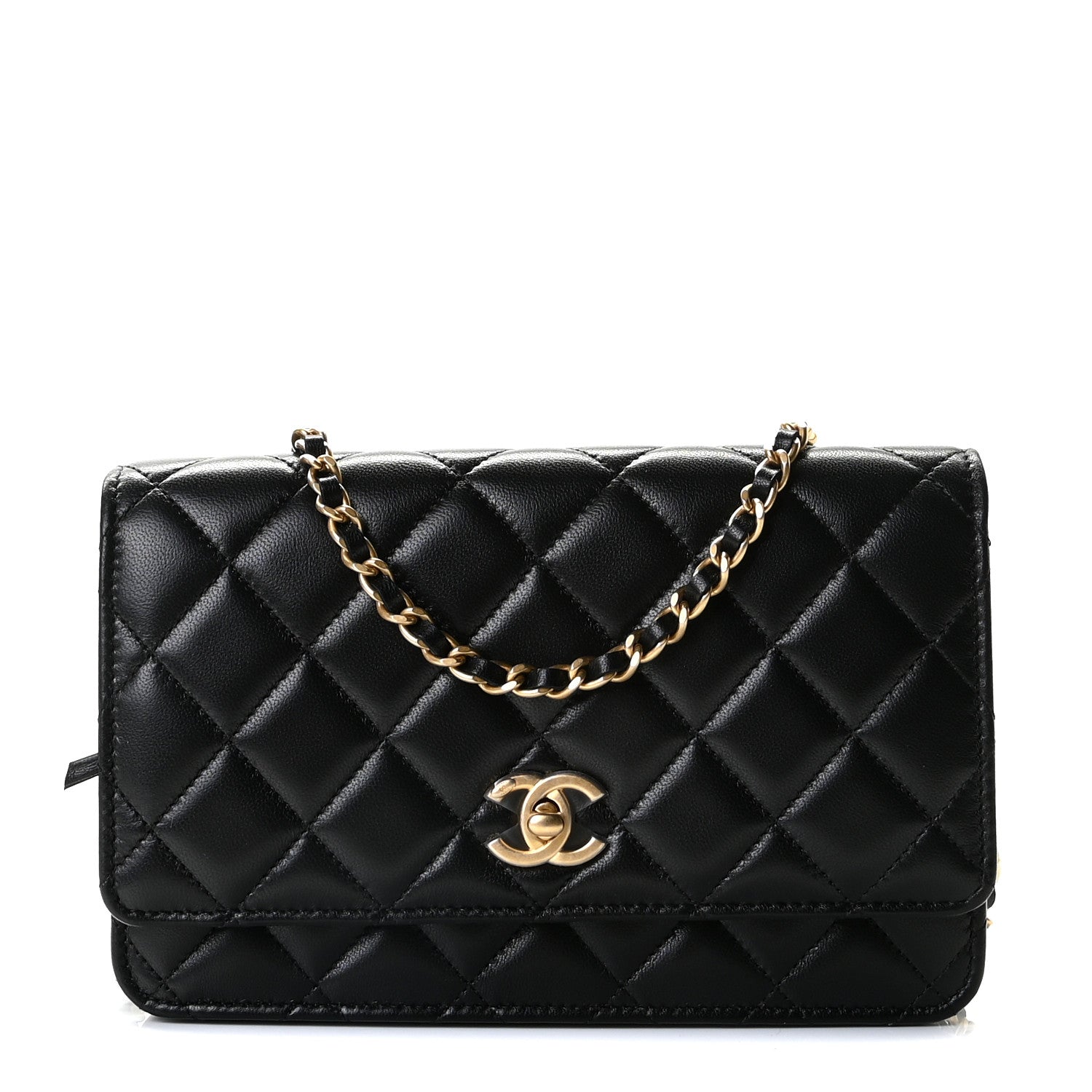 Chanel Lambskin Quilted CC Pearl Crush Wallet on Chain WOC Black 1 of 11
