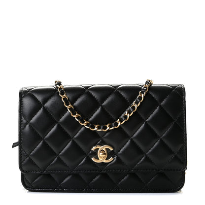 Chanel Lambskin Quilted CC Pearl Crush Wallet on Chain WOC Black 1 of 11
