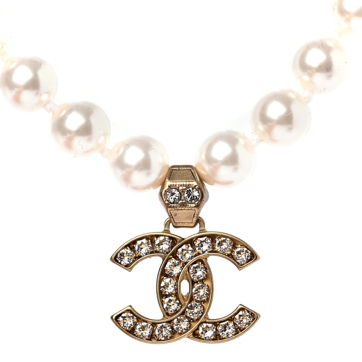 Pearl Crystal CC Short Necklace Gold