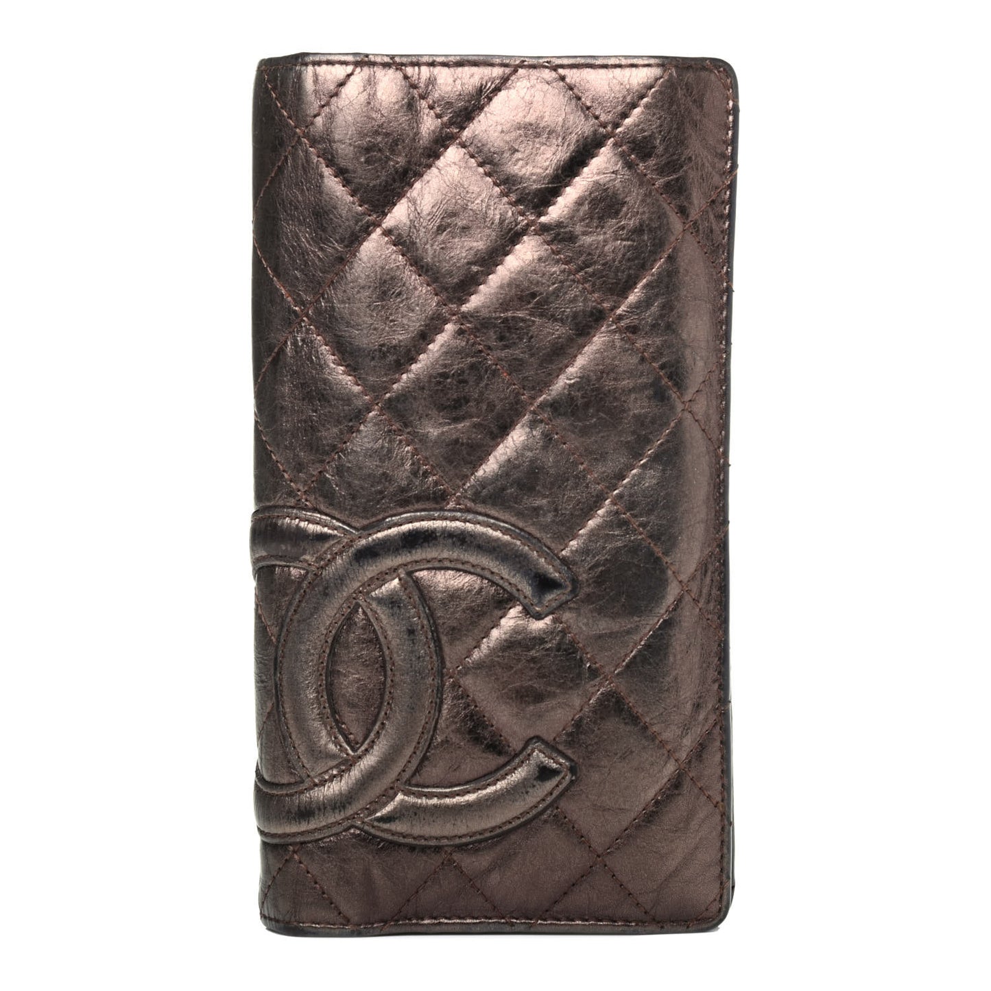 Aged Calfskin Quilted Cambon Yen Wallet Bronze