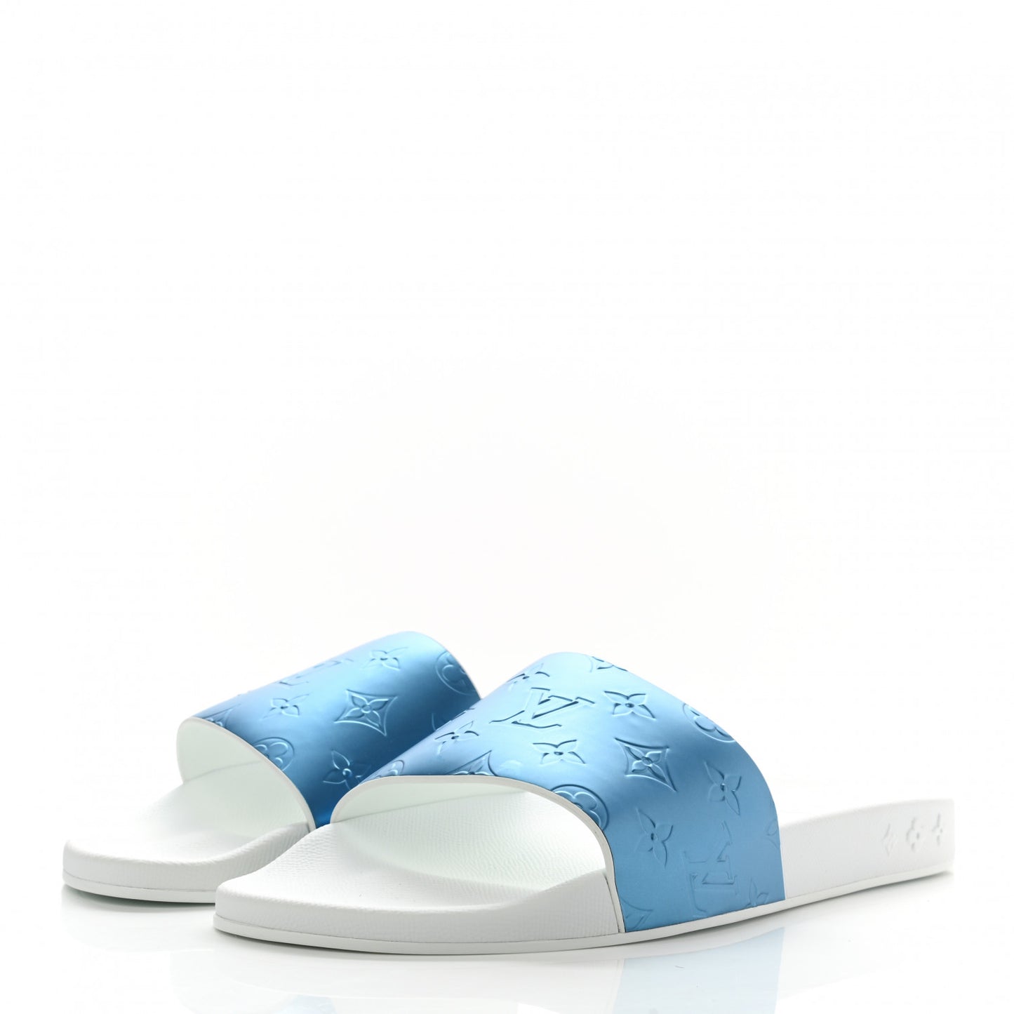Metallic Rubber Embossed Monogram Mens Waterfront Mules 10 Blue