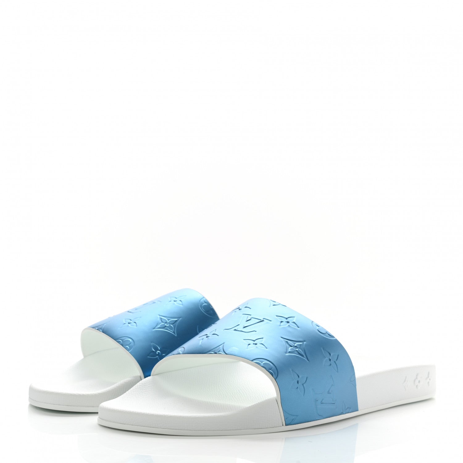 Louis Vuitton Metallic Rubber Embossed Monogram Mens Waterfront Mules 10 Blue 3 of 8