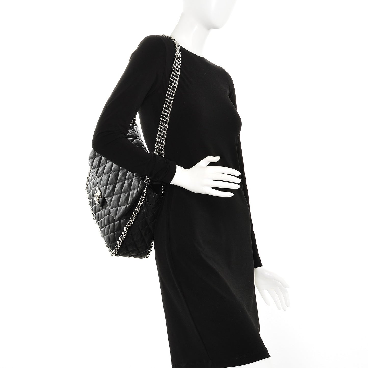 Washed Lambskin Quilted Maxi Chain Around Flap Black