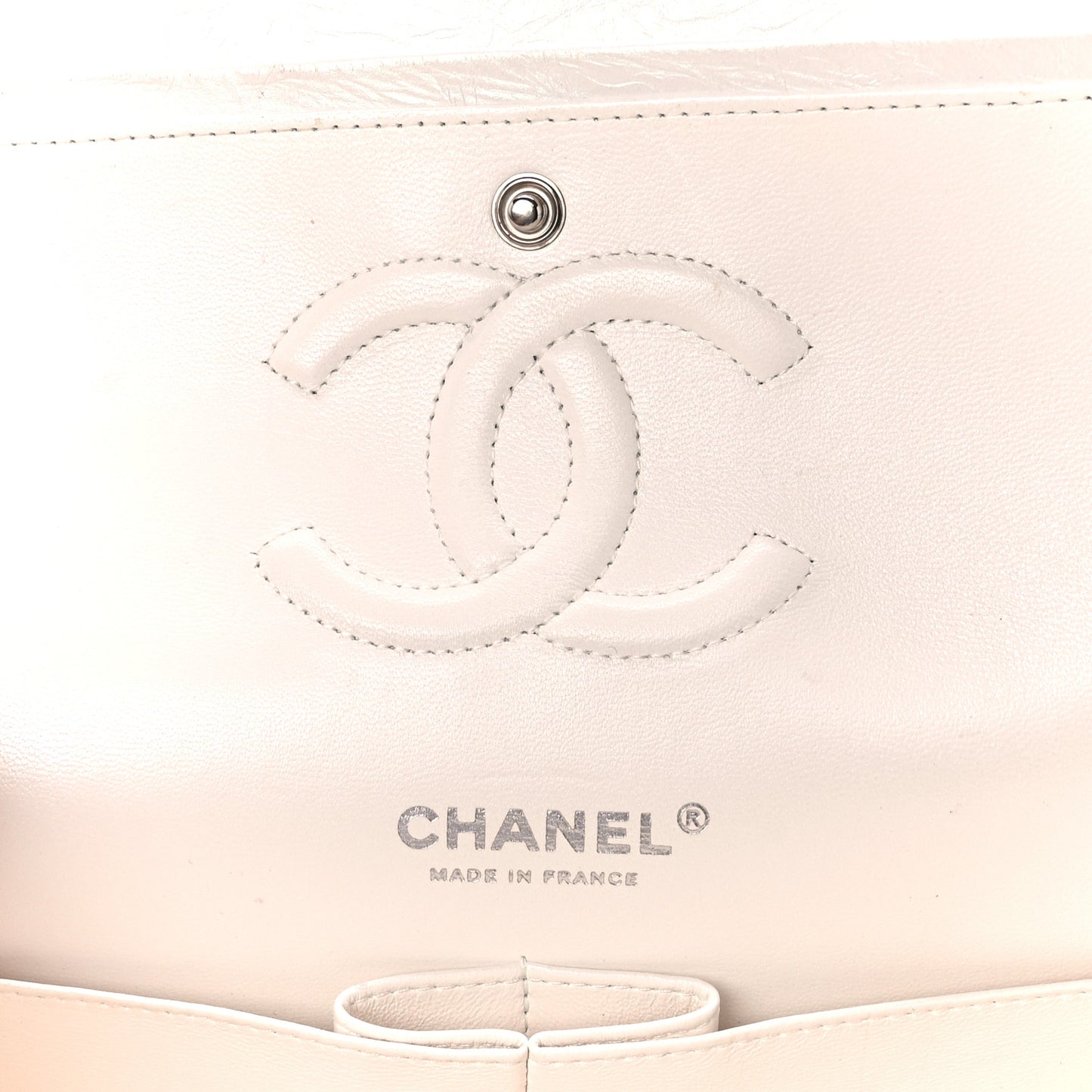 Iridescent Crumpled Calfskin Quilted Medium Double Flap White