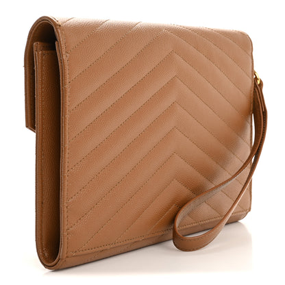 Saint Laurent Grain De Poudre Matelasse Chevron Monogram Envelope Natural Dark 3 of 10