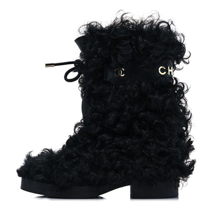 Chanel Shearling Sheepskin High Boots 38.5 Black 1 of 8