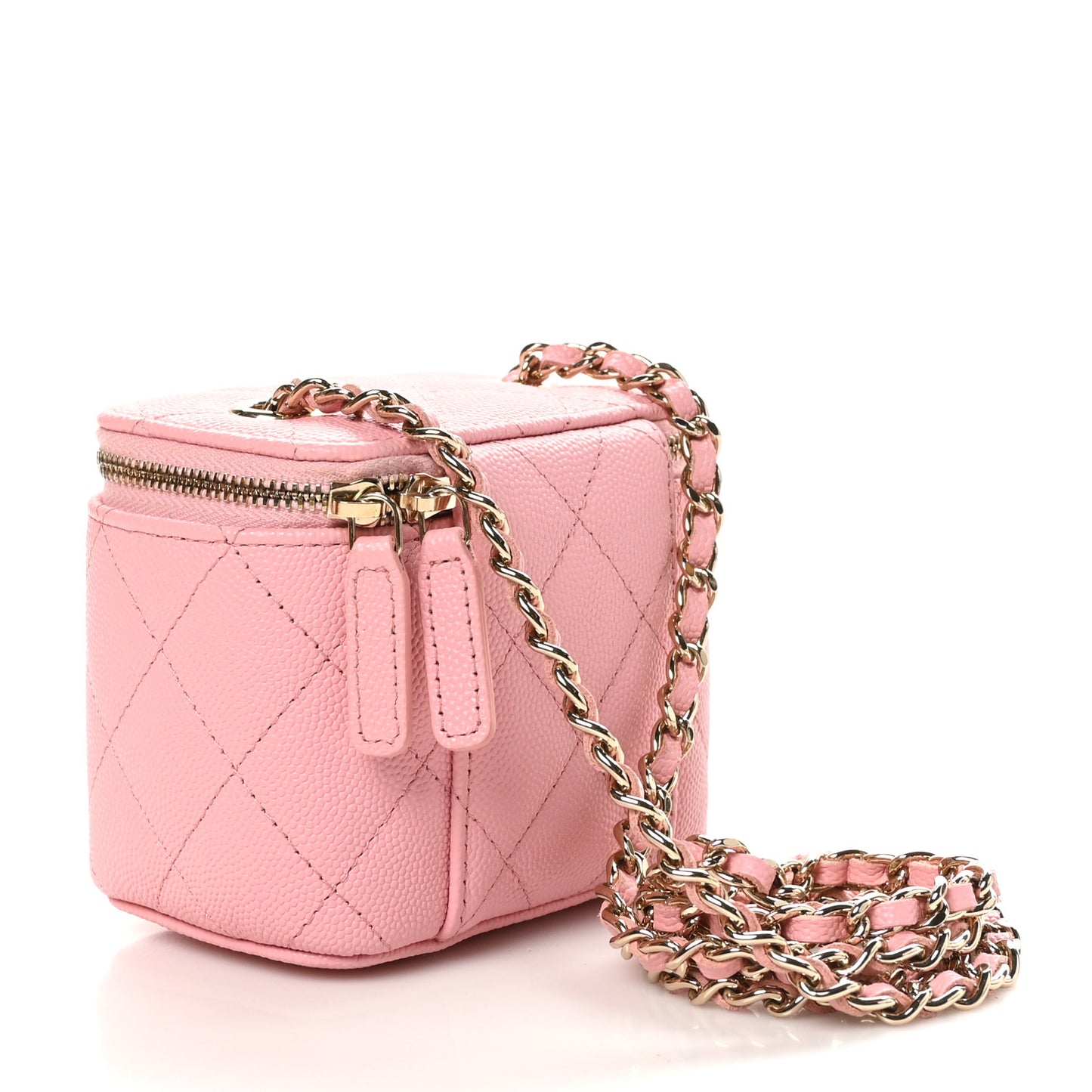 Caviar Quilted Mini Vanity Case With Chain Pink