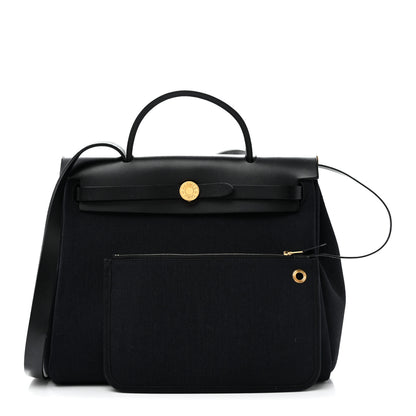 Hermes Military Toile Vache Hunter Herbag Zip Retourne 31 PM Black 3 of 12