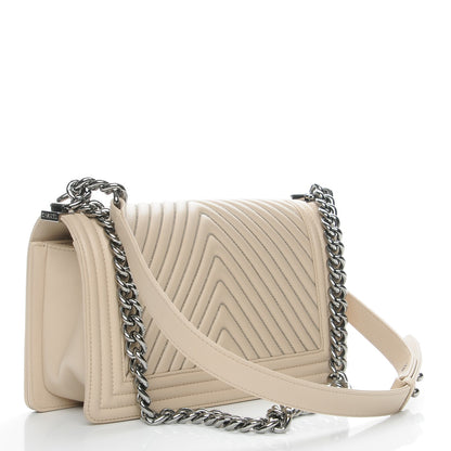 Chanel Calfskin Chevron Chain Medium Boy Flap Beige 3 of 8