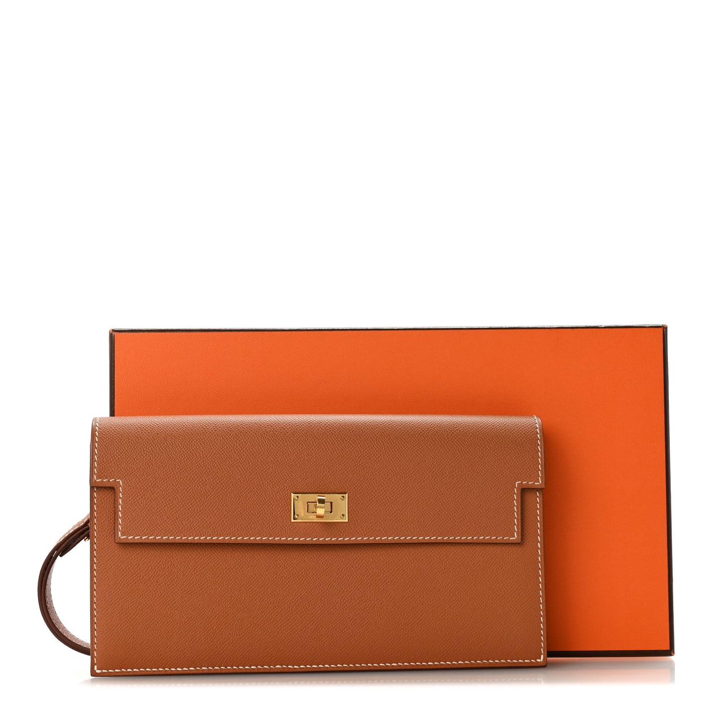 Madame Calfskin Kelly Pocket Long Wallet Gold