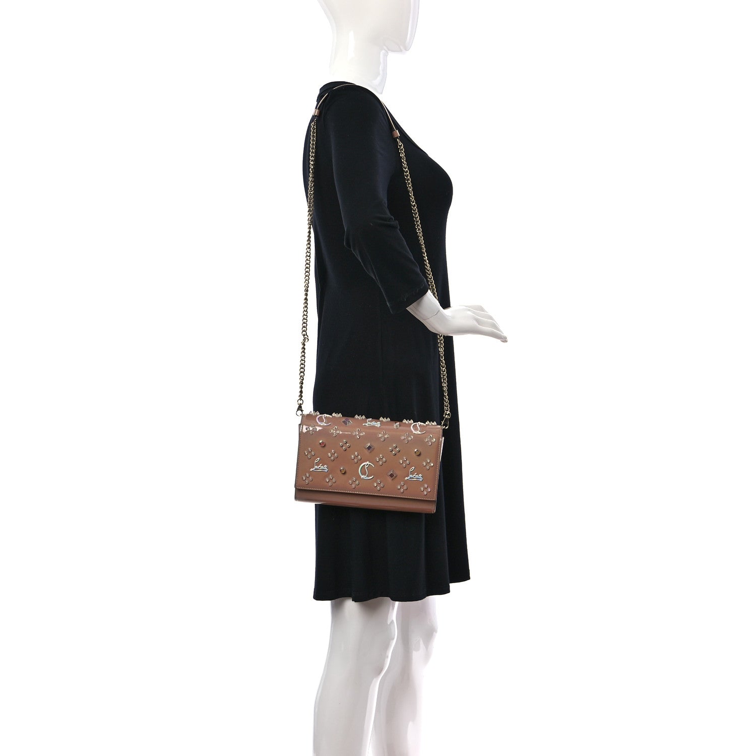 Christian Louboutin Patent Calfskin Spikes Paloma Clutch Nude White 2 of 9