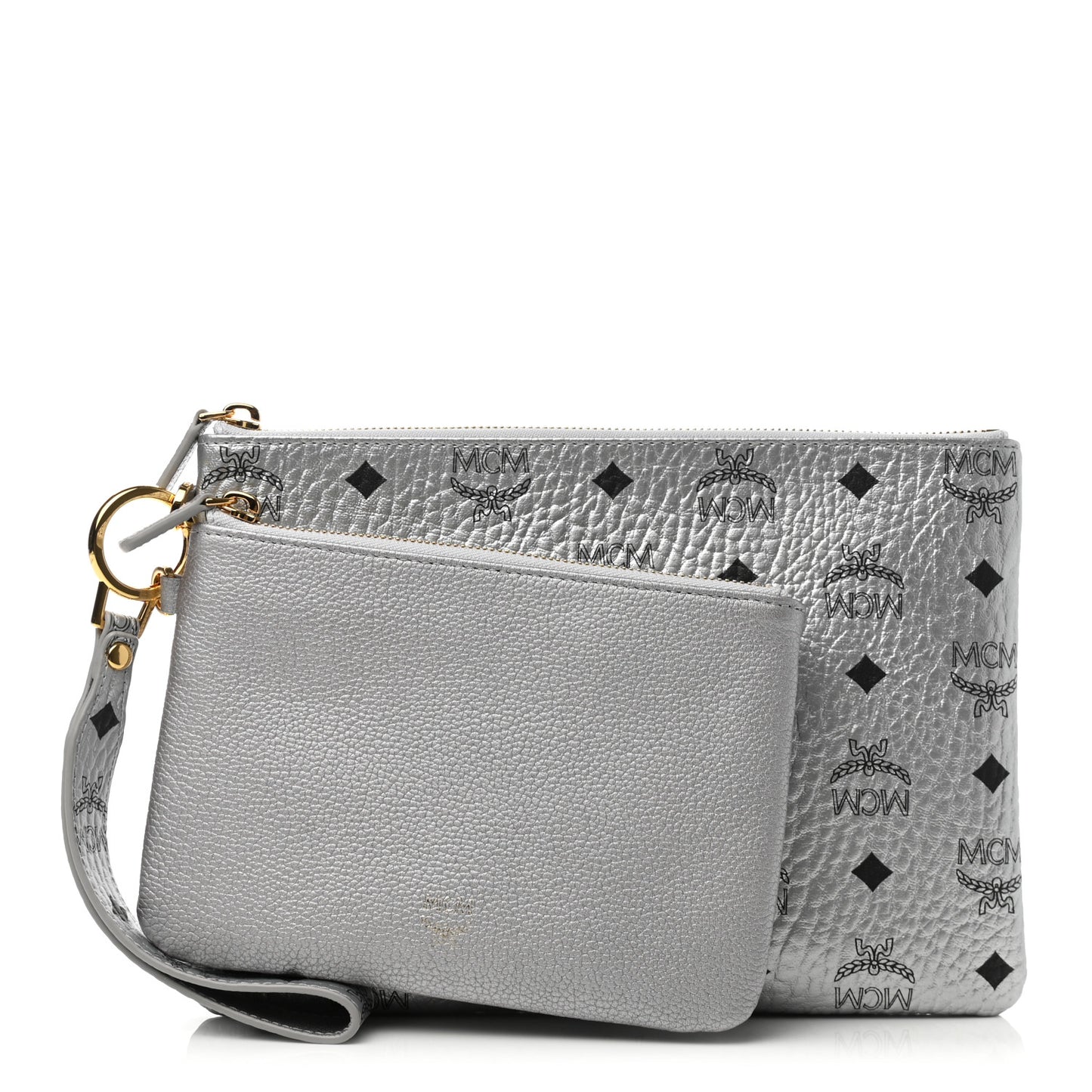 Metallic Visetos Zip Pouch Set Silver