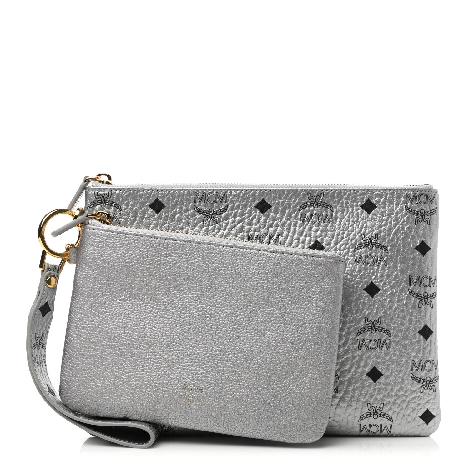 MCM Metallic Visetos Zip Pouch Set Silver 1 of 9